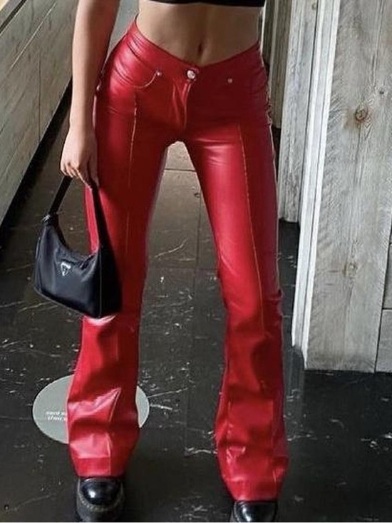 REVICE Pants - NWT Revice Red Faux Leather Venus Flare Pants